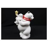 Coca-Cola Polar Bear Cookie Jar with Cub Lid - White Ceramic, Red Scarf
