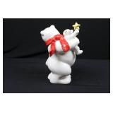 Coca-Cola Polar Bear Cookie Jar with Cub Lid - White Ceramic, Red Scarf