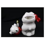 Coca-Cola Polar Bear Cookie Jar with Cub Lid - White Ceramic, Red Scarf