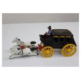 Cast Iron Horse-Drawn Carriage Toy with Driver and Two White Horses