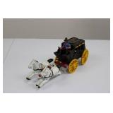 Cast Iron Horse-Drawn Carriage Toy with Driver and Two White Horses