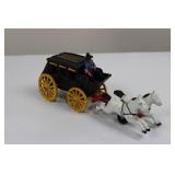 Cast Iron Horse-Drawn Carriage Toy with Driver and Two White Horses