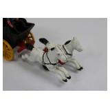 Cast Iron Horse-Drawn Carriage Toy with Driver and Two White Horses