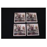 Set of 4 Scenic Ceramic Tile Coasters - Bridge & Church Garden Print
