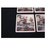 Set of 4 Scenic Ceramic Tile Coasters - Bridge & Church Garden Print