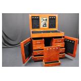 Wood Jewelry Armoire with Mirror - 2 Doors, Velvet Interior, Multiple Drawers