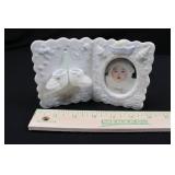 Porcelain Baby Photo Frame with Hanging Booties - 2x3 Opening, White