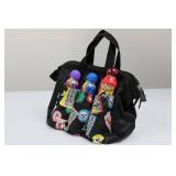 Black Bingo Tote Bag - Front Pockets with Assorted Spray Ink Bottles