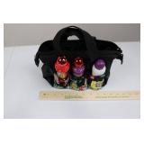 Black Bingo Tote Bag - Front Pockets with Assorted Spray Ink Bottles