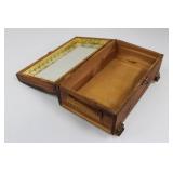 Vintage Carved Wooden Jewelry Box with Landscape Inlay & Interior Mirror