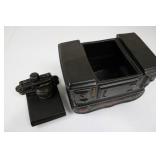 Ceramic Black Decorative Stove with Floral Base and Lid