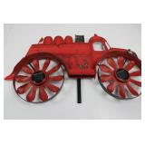 Fire Engine Wall Sculpture - Vintage Red Metal Decor with Twin Solar-Cell Hubs