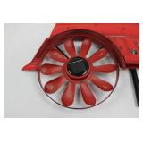 Fire Engine Wall Sculpture - Vintage Red Metal Decor with Twin Solar-Cell Hubs
