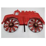 Fire Engine Wall Sculpture - Vintage Red Metal Decor with Twin Solar-Cell Hubs
