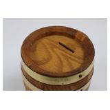 First State Bank of McLaughlin Barrel Coin Bank - Wooden Barrel with Slot