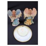 Angel Figurines (Pair) with Pedestal Plate - 8.5 in tall, 5.5 in wide