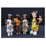 4-Piece Native American Fringe Dolls - Beaded Cloth Outfits, Made in Japan
