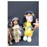 4-Piece Native American Fringe Dolls - Beaded Cloth Outfits, Made in Japan