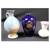 Fukagawa Porcelain 3-Piece Vase Set - Cobalt Blue with Gold Chrysanthemum & Pastel & White Vases