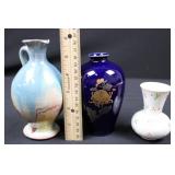 Fukagawa Porcelain 3-Piece Vase Set - Cobalt Blue with Gold Chrysanthemum & Pastel & White Vases