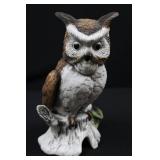 Owl Figurine Ceramic Sculpture - Brown & White, Made in Taiwan