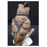 Owl Figurine Ceramic Sculpture - Brown & White, Made in Taiwan