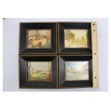 Vintage Foil Art Miniature Framed Pictures - Set of 4