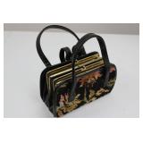 Vintage 1950s Floral Tapestry Purse - Derringer Lighter, Wooden Pipe, Indian Head Match Safe