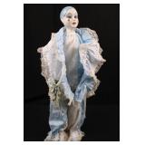 Porcelain Clown Doll - Blue Satin Dress with Lace Trim