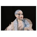 Porcelain Clown Doll - Blue Satin Dress with Lace Trim