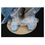 Porcelain Clown Doll - Blue Satin Dress with Lace Trim