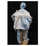 Porcelain Clown Doll - Blue Satin Dress with Lace Trim