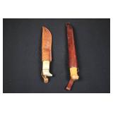 Knife - Bone-Handled with Leather Sheath, Engraved Pattern