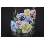 Hand-Painted Floral Glass Decanter with 2 Rose Wine Glasses