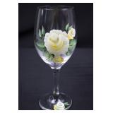 Hand-Painted Floral Glass Decanter with 2 Rose Wine Glasses