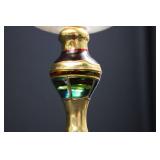 Glass Goblets - Pair With Gold-Tone Stems & Colored Inlays