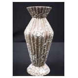 Tall Fluted Ceramic Vase with White Drip Glaze on Tan/Brown - Approx 12in
