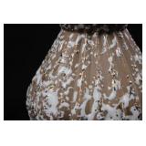 Tall Fluted Ceramic Vase with White Drip Glaze on Tan/Brown - Approx 12in