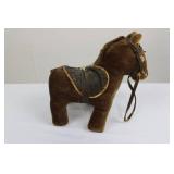 Brown Plush Horse with Leather Saddle & Bridle - Toy Collectible