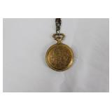 Pocket Watch - Vintage Gold-Tone with Engraved Case on Chain - Antique Floral Engraving