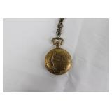 Pocket Watch - Vintage Gold-Tone with Engraved Case on Chain - Antique Floral Engraving
