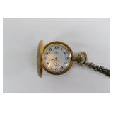 Pocket Watch - Vintage Gold-Tone with Engraved Case on Chain - Antique Floral Engraving