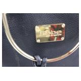 Bebe Los Angeles Handbag - Black Pebbled Leather with Gold Ring Handles & Tassels