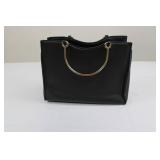Bebe Los Angeles Handbag - Black Pebbled Leather with Gold Ring Handles & Tassels