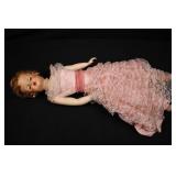 Vintage Fashion Doll - Pink Lace Gown With Sequin Overlay & Pearl Necklace