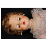Vintage Fashion Doll - Pink Lace Gown With Sequin Overlay & Pearl Necklace