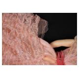 Vintage Fashion Doll - Pink Lace Gown With Sequin Overlay & Pearl Necklace