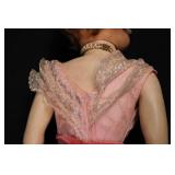 Vintage Fashion Doll - Pink Lace Gown With Sequin Overlay & Pearl Necklace