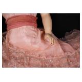 Vintage Fashion Doll - Pink Lace Gown With Sequin Overlay & Pearl Necklace