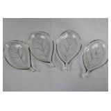 Leaf-Shaped Glass Dishes - Clear Glass with Gold Rim (Lot of 4)